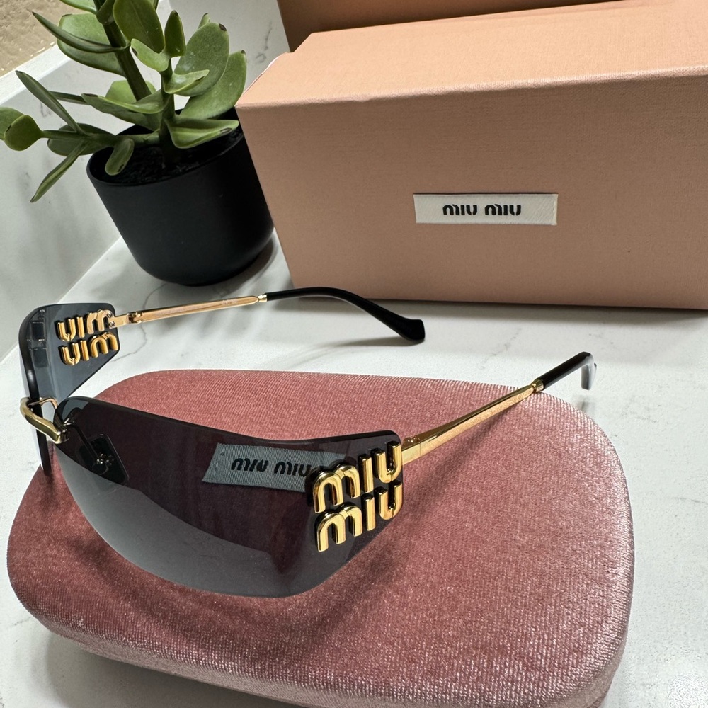 Miu Miu Black and Gold Designer Sunglasses